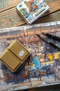Roman Szmal Zestaw akwareli Aquarius w półkostkach Mini Urban Sketchers - - Gold, 8 kolorów