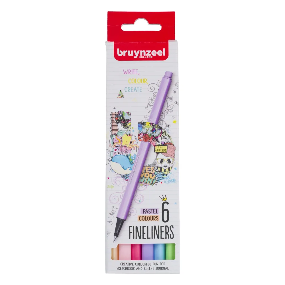 Bruynzeel Zestaw cienkopisów - - Pastel, 6 kolorów > Cienkopisy
