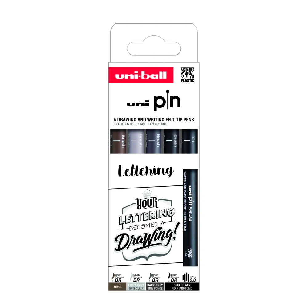 Uni Zestaw cienkopisów kreślarskich Pin 200 Lettering - - 5 szt.