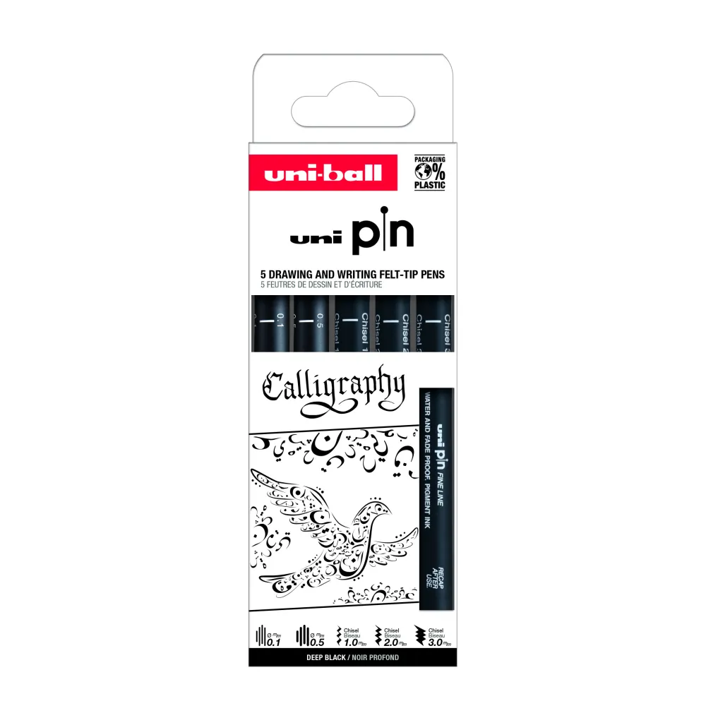 Uni Zestaw cienkopisów kreślarskich z pędzelkiem Pin 200 - - 0,2-1 mm, 5 szt. > Cienkopisy