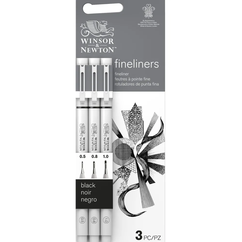 Winsor & Newton Zestaw cienkopisów kreślarskich - - Small, Black, 3 szt. > Markery, Brushpeny I Pisaki