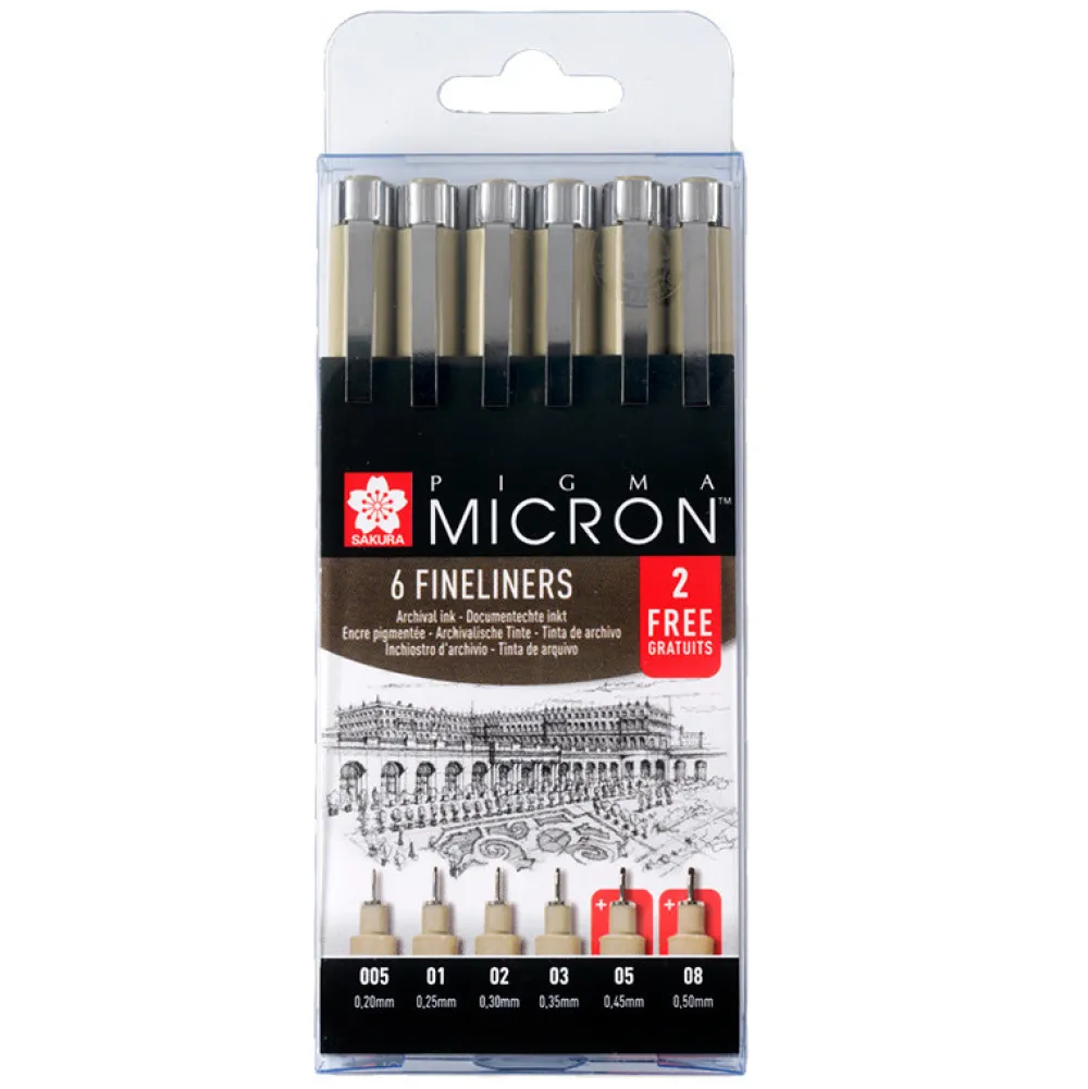 Sakura Zestaw cienkopisów Pigma Micron - - 6 szt. > Markery, Brushpeny I Pisaki