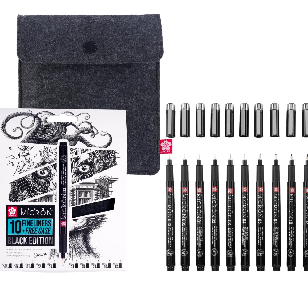 Sakura Zestaw cienkopisów Pigma Micron Black z etui - - 10 szt. > Markery, Brushpeny I Pisaki