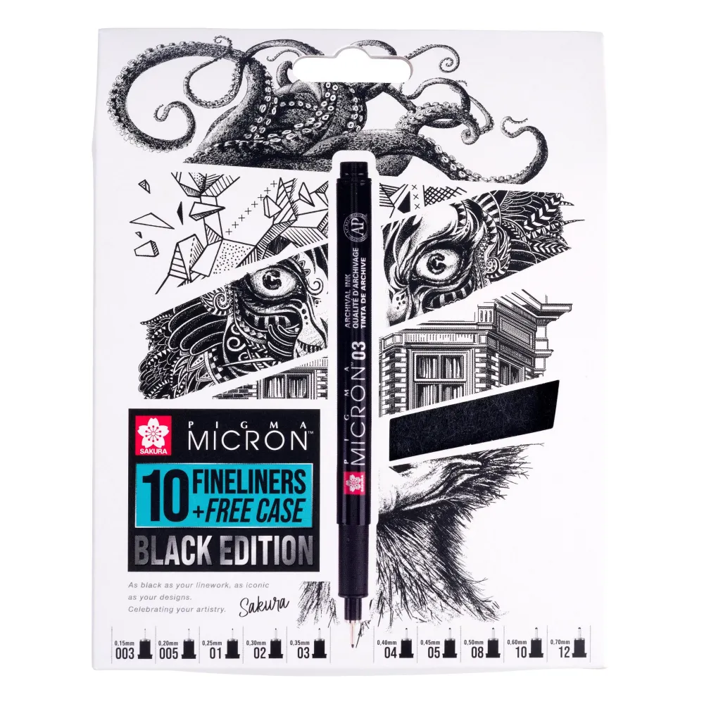 Sakura Zestaw cienkopisów Pigma Micron Black z etui - - 10 szt. > Markery, Brushpeny I Pisaki