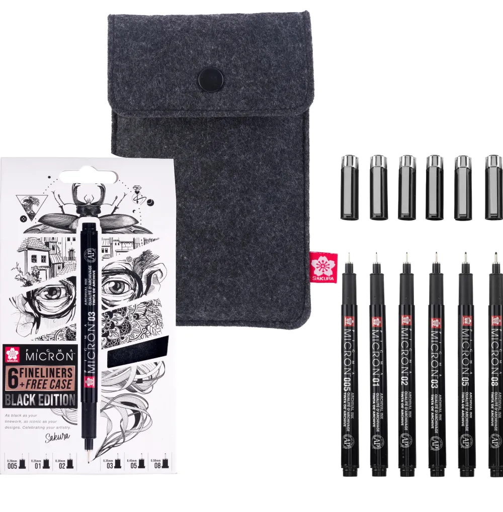 Sakura Zestaw cienkopisów Pigma Micron Black z etui - - 6 szt.