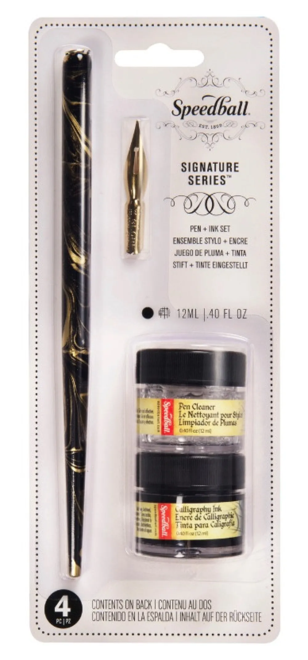 Speedball Zestaw do kaligrafii z piórem i tuszem Signature - - 4 szt.