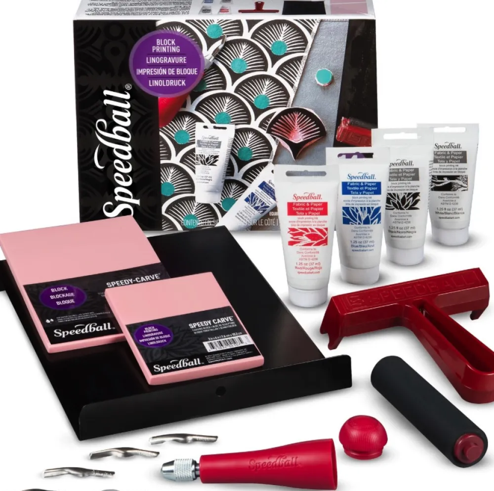Speedball Zestaw do linorytu Fabric Block Printing Deluxe Kit - - 14 szt. > Techniki Graficzne