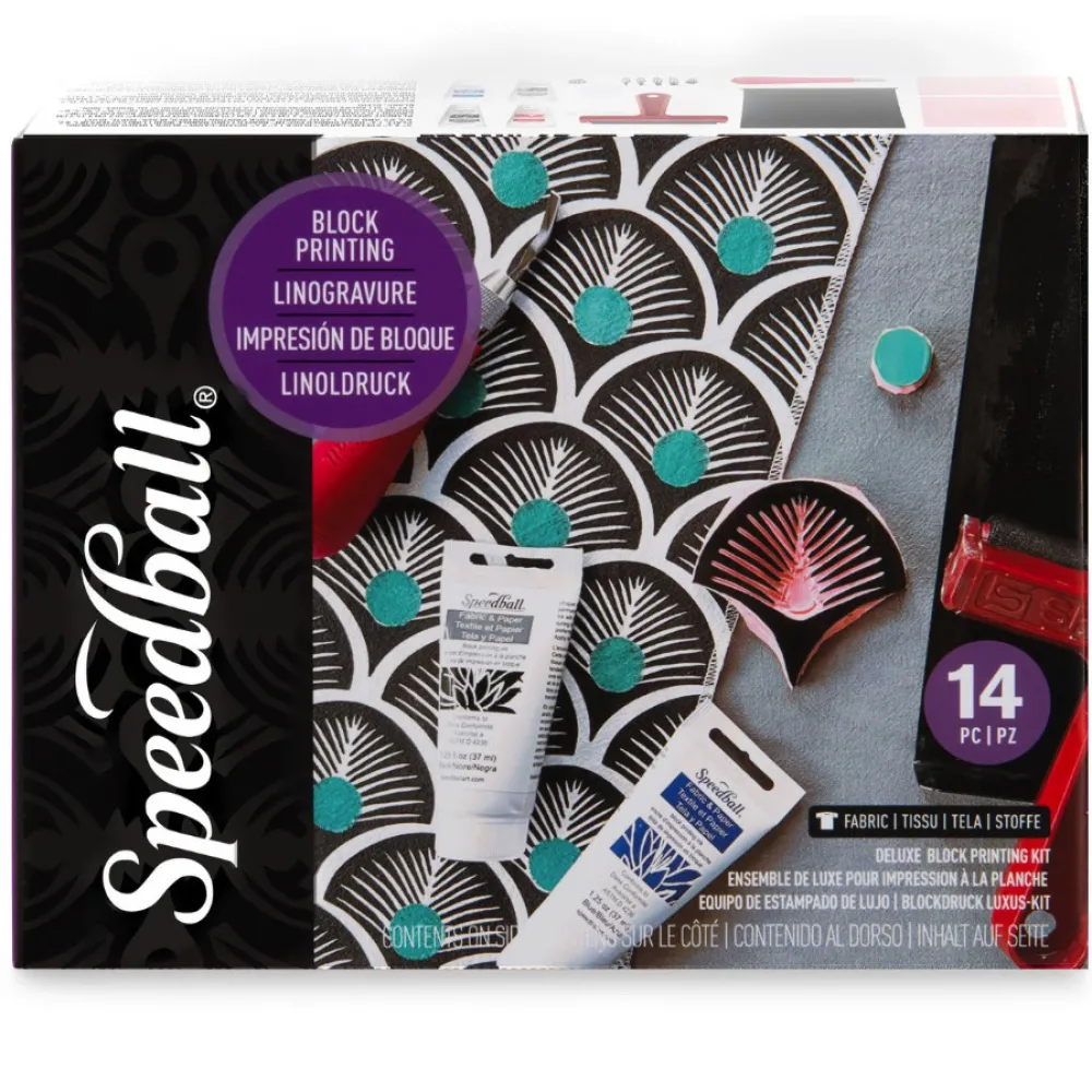 Speedball Zestaw do linorytu Fabric Block Printing Deluxe Kit - - 14 szt. > Techniki Graficzne