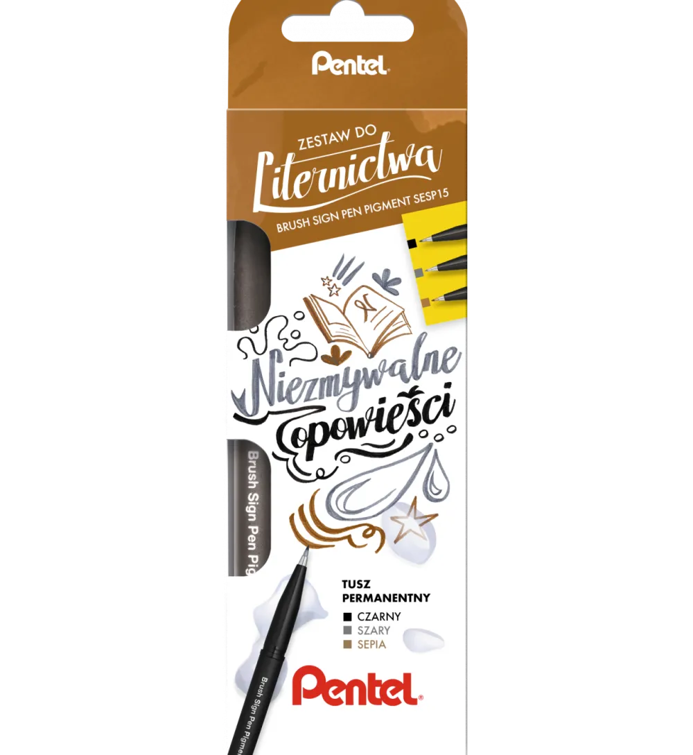 Pentel Zestaw do liternictwa Brush Sign - - Niezmywalne opowieści, 3 szt. > Pisaki Kaligraficzne