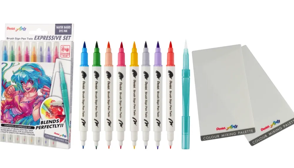 Pentel Zestaw do malowania Brush Sign Pen Twin Manga - - 8 szt.