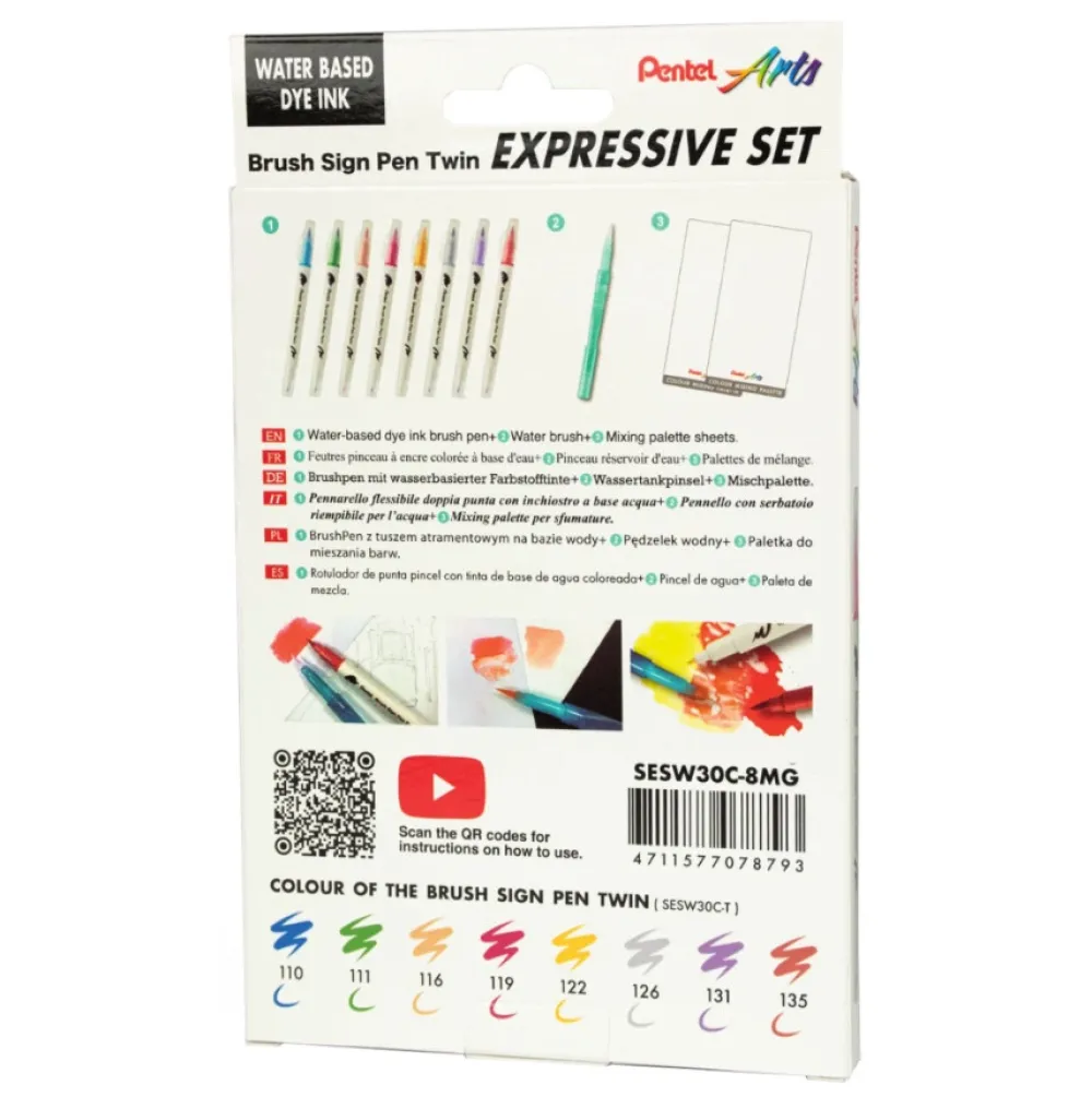 Pentel Zestaw do malowania Brush Sign Pen Twin Manga - - 8 szt.