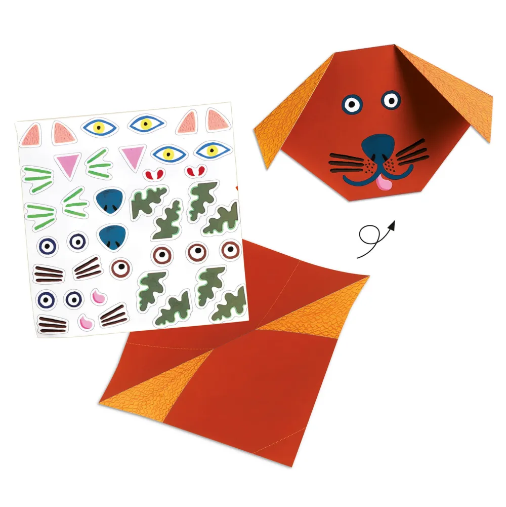 Djeco Zestaw do origami z naklejkami - - Zwierzaki