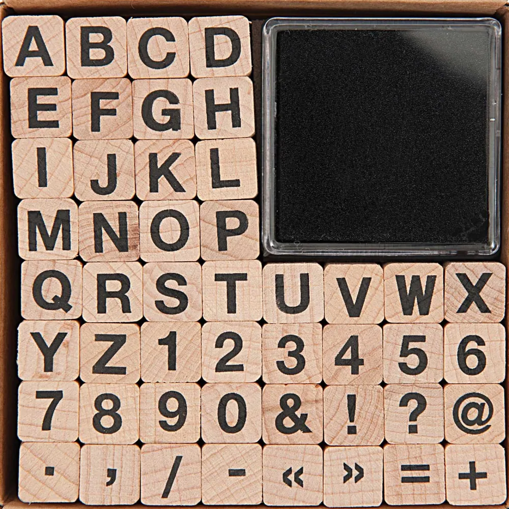 Rico Design Zestaw drewnianych stempli ABC & Numbers - Paper Poetry - alfabet, 48 szt. > Tusze I Stemple