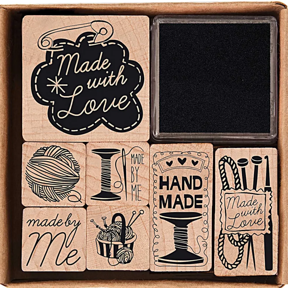 Rico Design Zestaw drewnianych stempli Handmade - Paper Poetry - 7 szt.