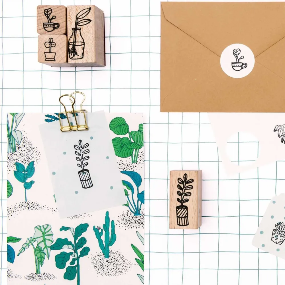 Rico Design Zestaw drewnianych stempli Hygge Plants - Paper Poetry - 7 szt. > Tusze I Stemple