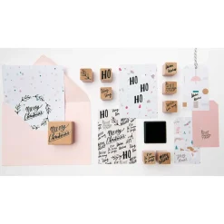 Rico Design Zestaw drewnianych stempli Jolly Christmas - Paper Poetry - Lettering, 9 szt. > Tusze I Stemple