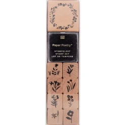 Rico Design Zestaw drewnianych stempli - Paper Poetry - Flora Wreath, 9 szt.