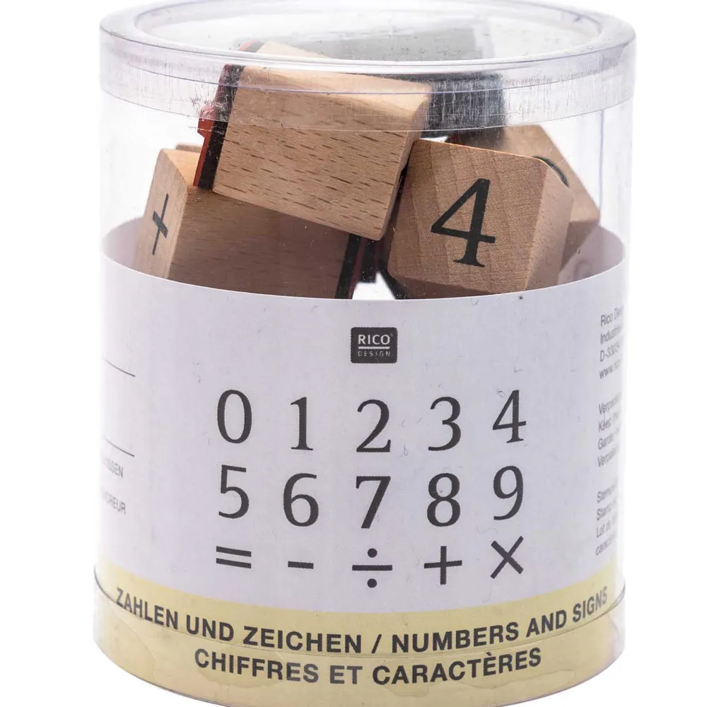Rico Design Zestaw drewnianych stempli - - numery i znaki, 15 szt. > Tusze I Stemple