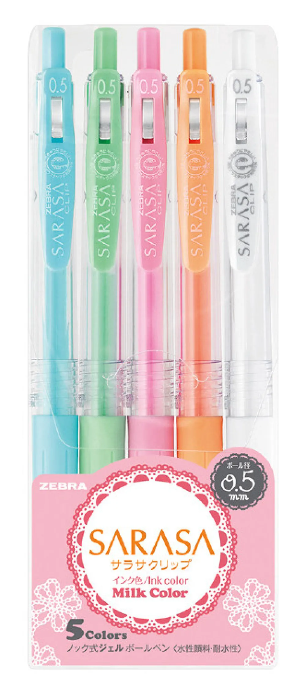 Zebra Zestaw długopisów żelowych Sarasa - - Milk Color, 5 kolorów > Długopisy Żelowe