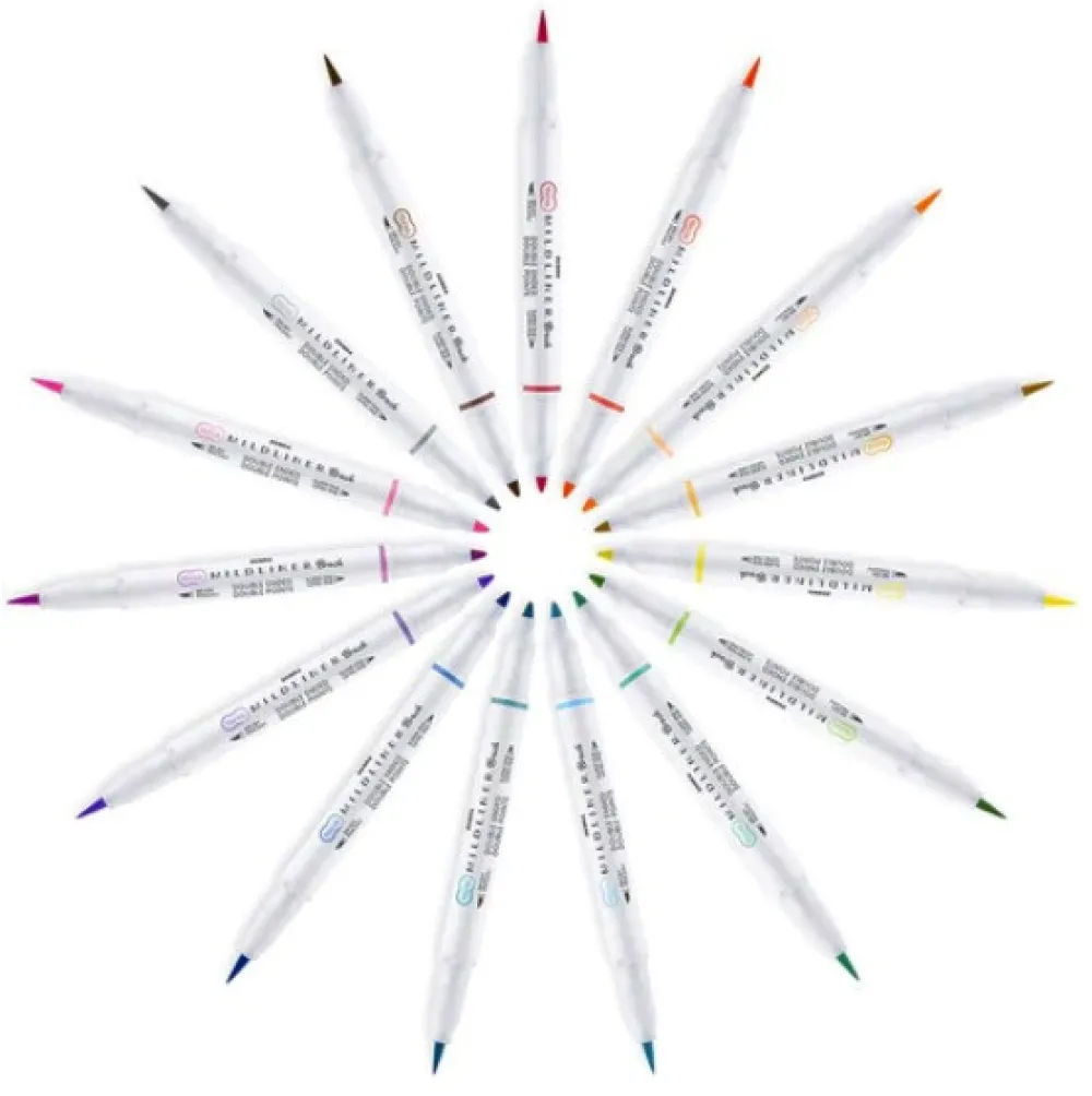 Zebra Zestaw dwustronnych zakreślaczy Mildliner Brush - - 15 kolorów > Markery, Brushpeny I Pisaki