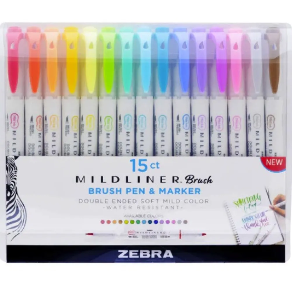Zebra Zestaw dwustronnych zakreślaczy Mildliner Brush - - 15 kolorów > Markery, Brushpeny I Pisaki
