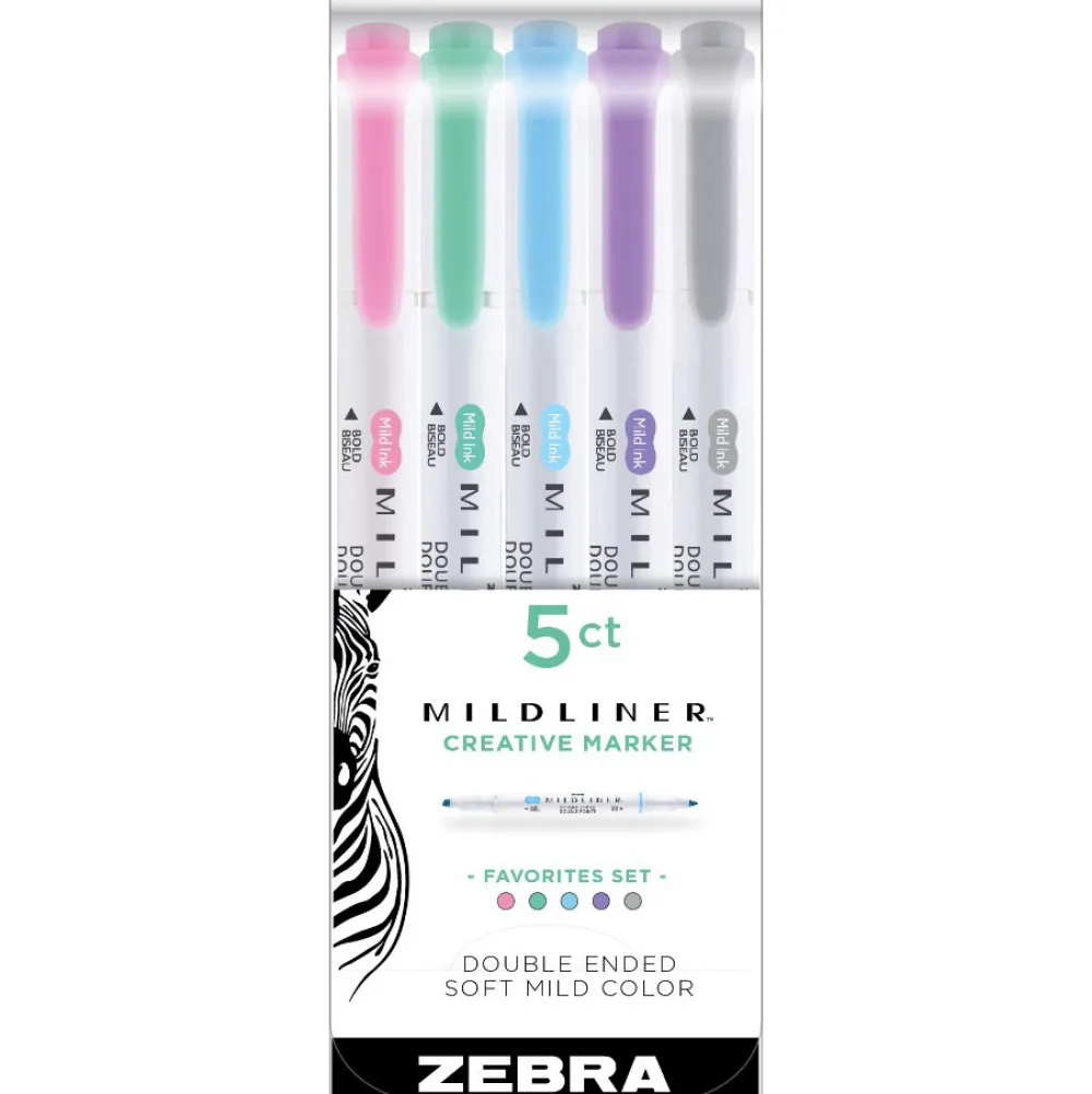 Zebra Zestaw dwustronnych zakreślaczy Mildliner Favorites - - 5 kolorów