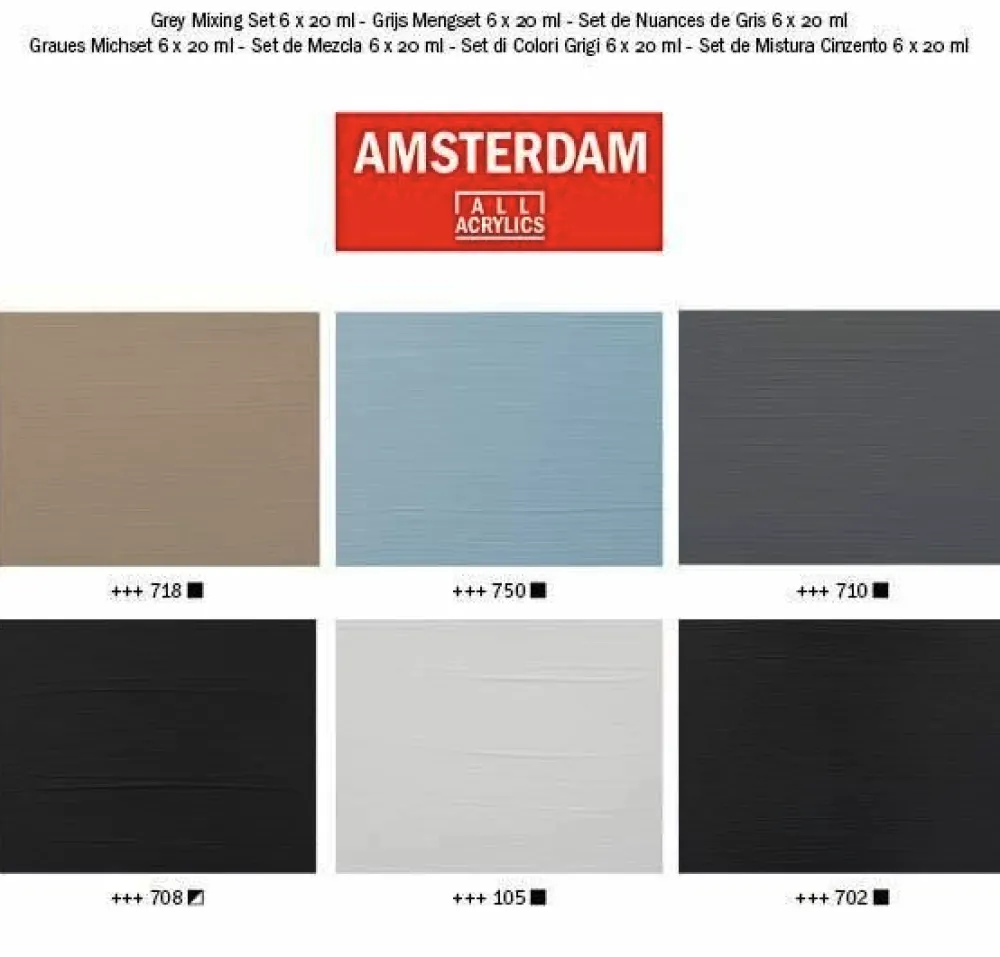 Amsterdam Zestaw farb akrylowych - - Grey Mixing, 6 kolorów x 20 ml > Farby Akrylowe