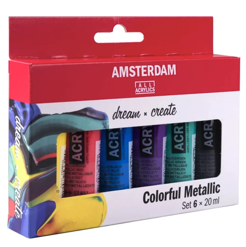 Amsterdam Zestaw farb akrylowych - - Colorful Metallics, 6 kolorów x 20 ml