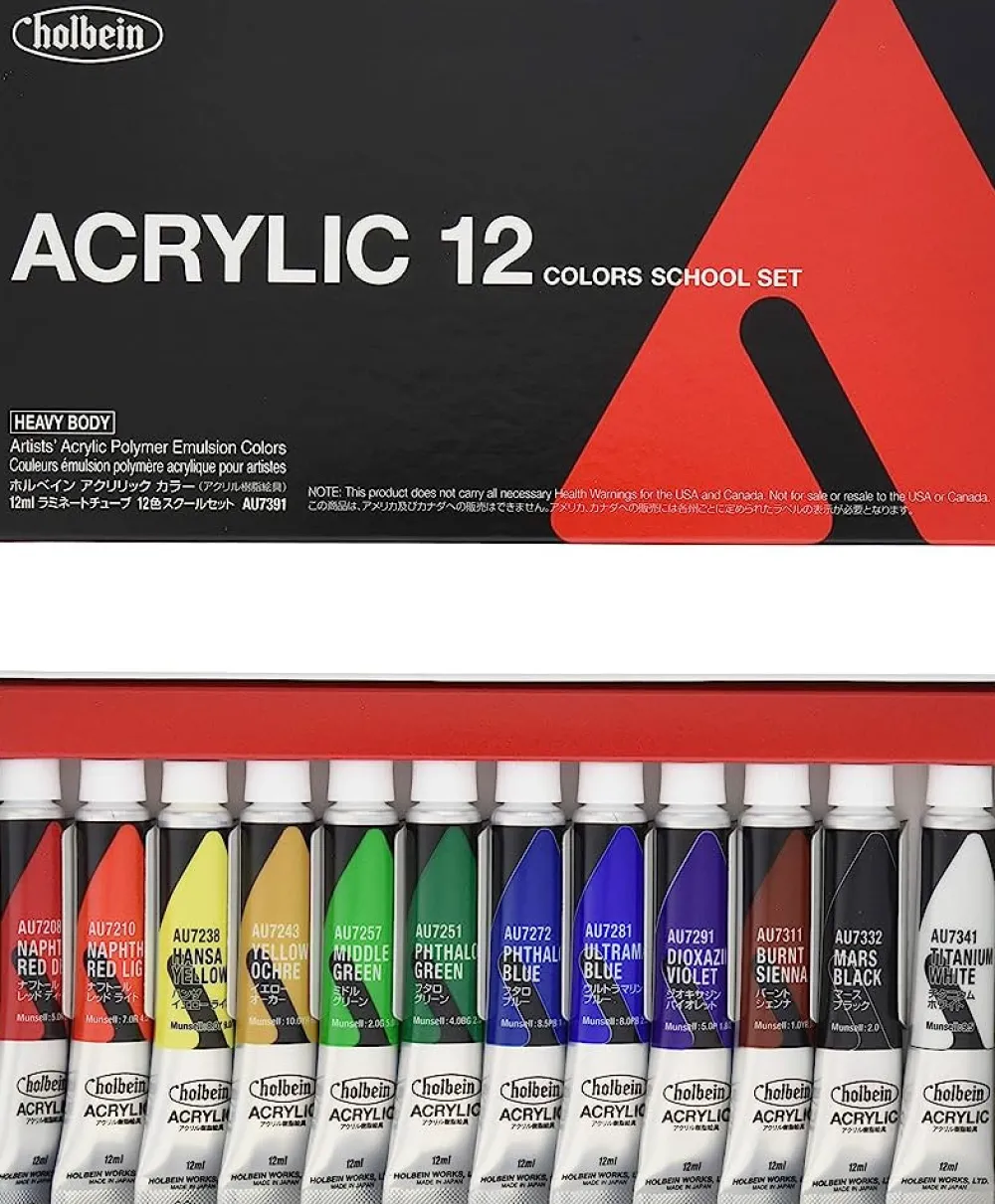 Holbein Zestaw farb akrylowych Heavy Body Acrylic, School Set - - 12 kolorów x 12 ml > Farby Akrylowe