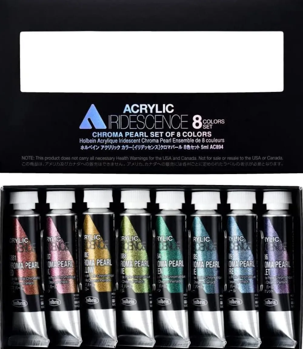 Holbein Zestaw farb akrylowych Iridescence Acrylic - - Chroma Pearl, 8 kolorów x 5 ml