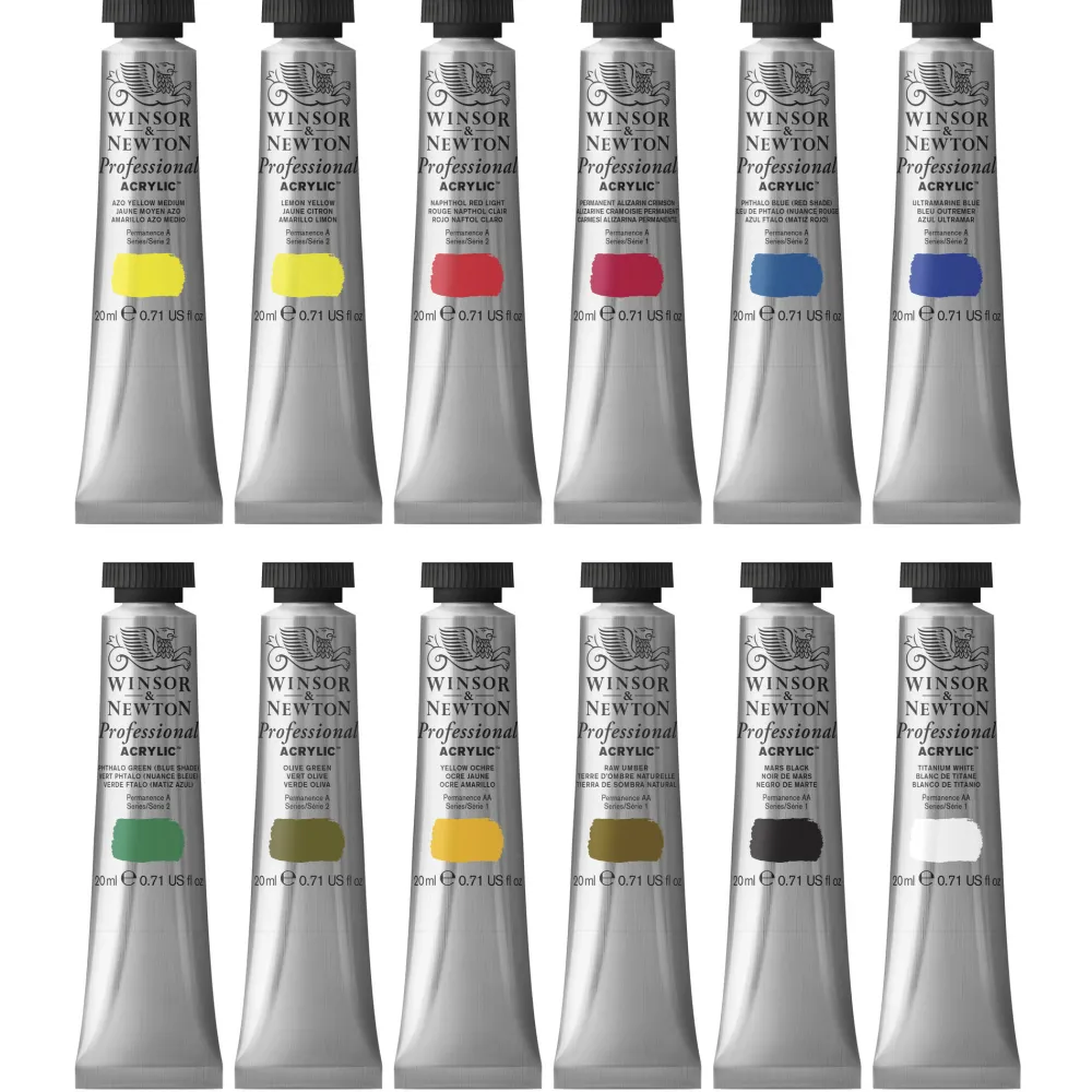 Winsor & Newton Zestaw farb akrylowych Professional - - 12 kolorów x 20 ml > Farby Akrylowe