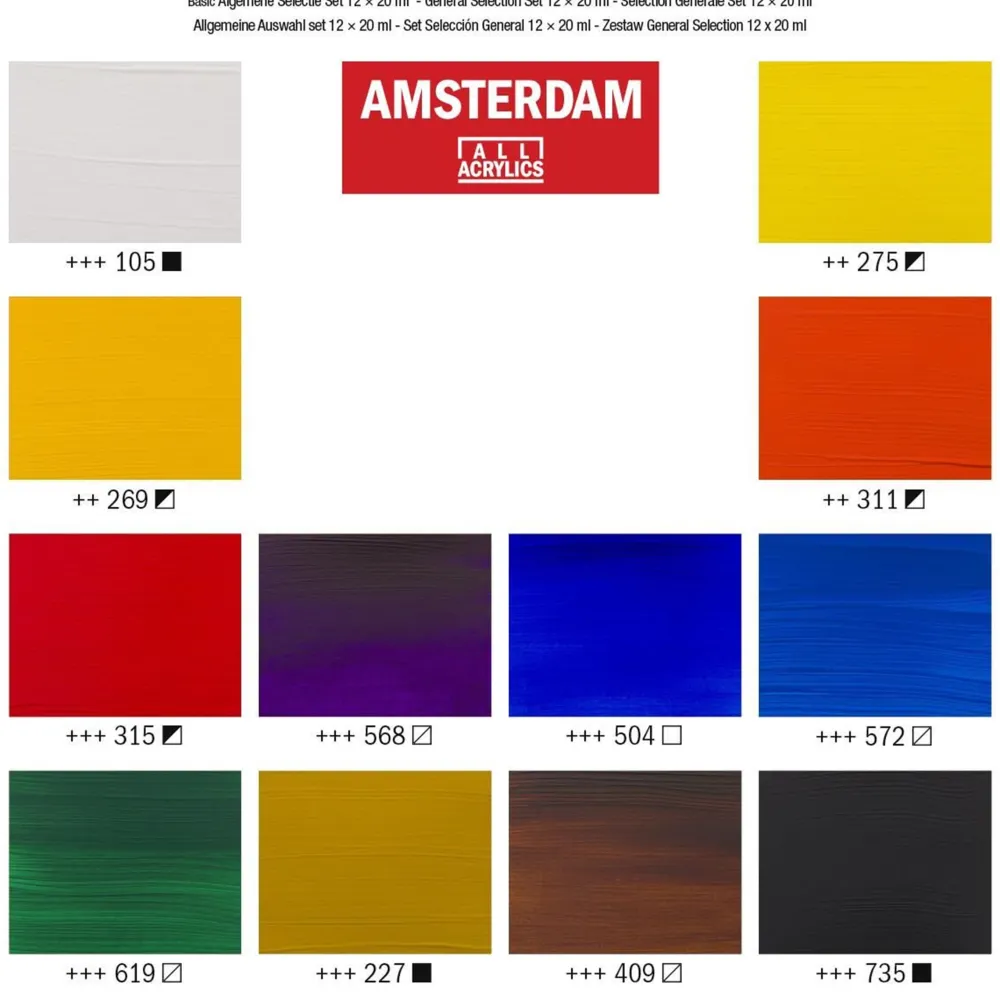 Amsterdam Zestaw farb akrylowych w tubkach - - 12 kolorów x 20 ml