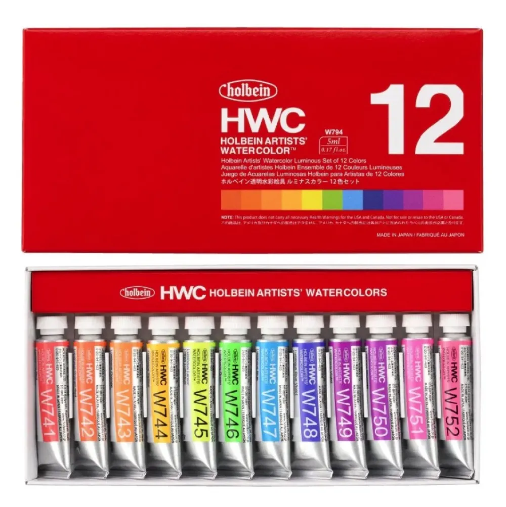 Holbein Zestaw farb akwarelowych Artists’ Watercolor - - Luminous, 12 kolorów x 5 ml