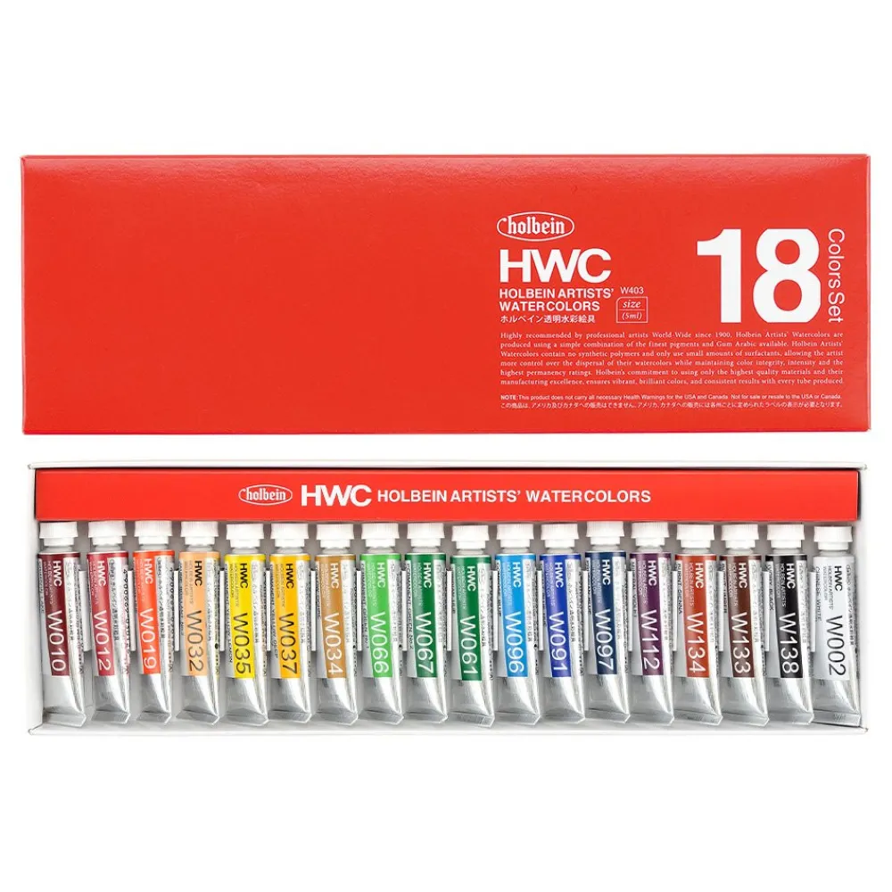 Holbein Zestaw farb akwarelowych Artists’ Watercolor - - 18 kolorów x 5 ml