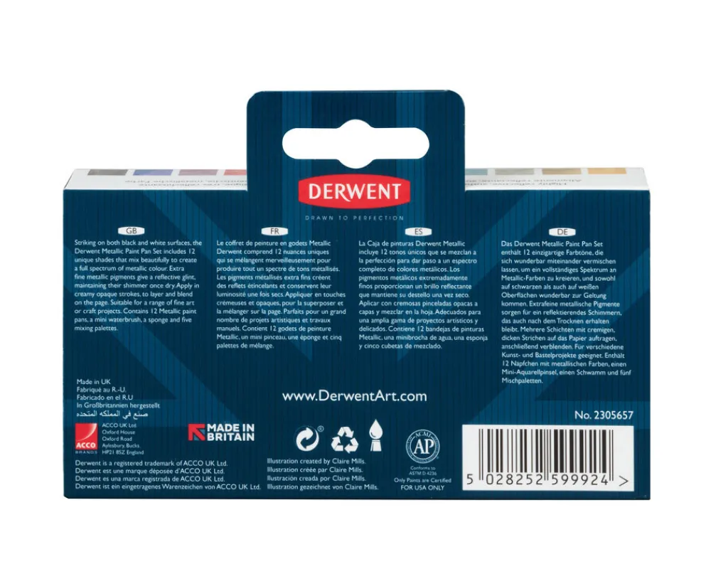 Derwent Zestaw farb akwarelowych w kostkach Metallic - - 12 kolorów