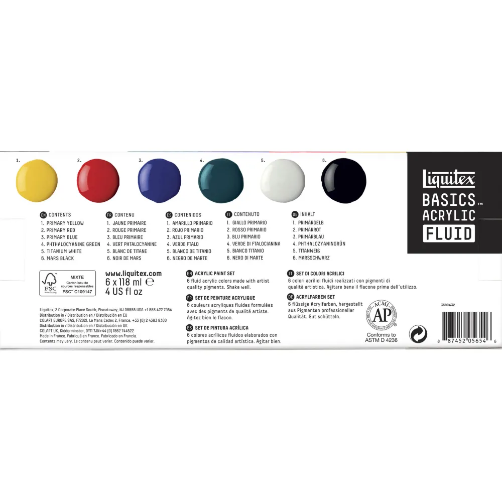 Liquitex Zestaw farb Basics Acrylic Fluid - - 6 kolorów x 118 ml