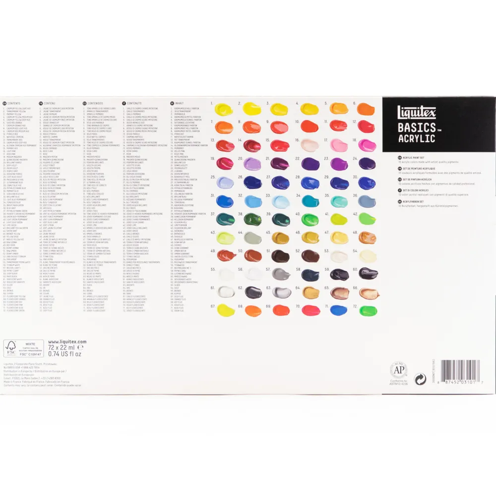 Liquitex Zestaw farb Basics Acrylic - - 72 kolory x 22 ml > Farby Akrylowe