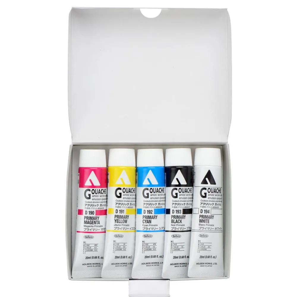 Holbein Zestaw farb gwaszy Acryla Gouache Primary Colors - - 5 kolorów x 20 ml > Farby Gwasze I Tempery