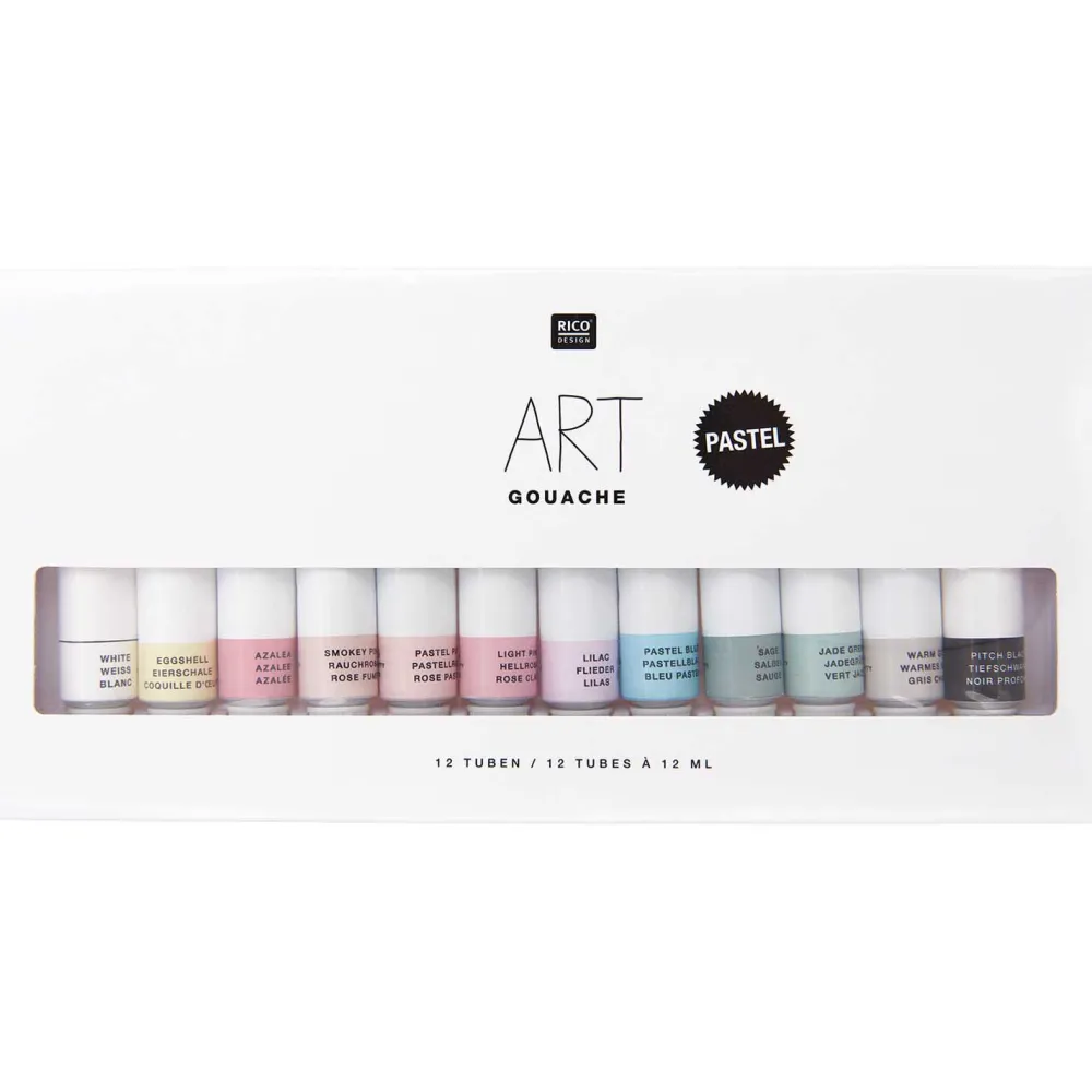 Rico Design Zestaw farb gwaszy ART - - pastelowe, 12 kolorów x 12 ml > Farby Gwasze I Tempery