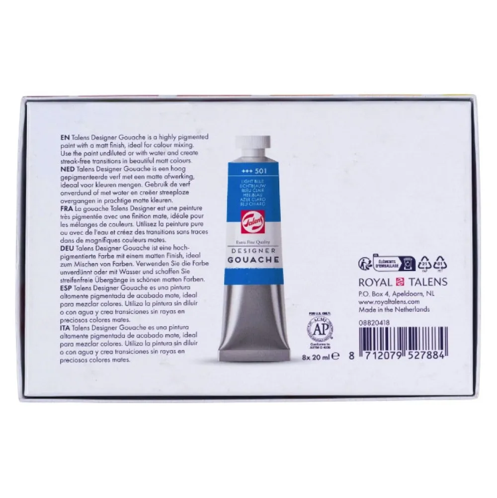 Talens Zestaw farb gwaszy Designer - - 8 kolorów x 20 ml > Farby Gwasze I Tempery
