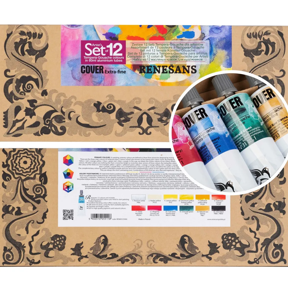 Renesans Zestaw farb Tempera Cover - - 12 kolorów x 60 ml