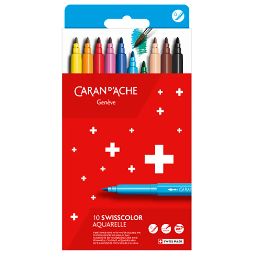 Caran d'Ache Zestaw flamastrów akwarelowych Swisscolor - - 10 kolorów > Markery, Brushpeny I Pisaki