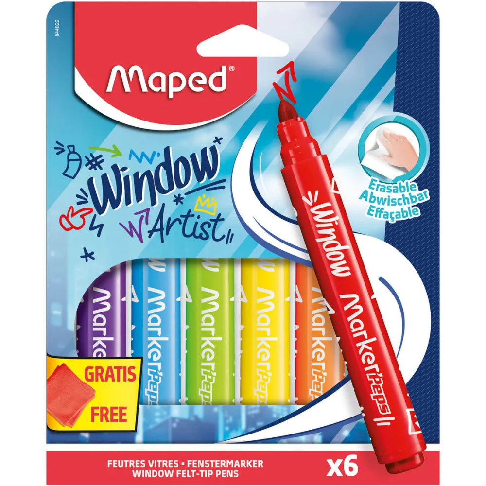 Dzieci Maped Zestaw flamastrów do szyb Window Marker'Peps - - 6 kolorów