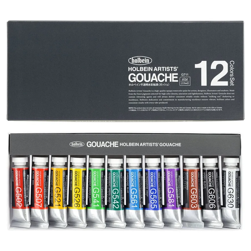 Holbein Zestaw gwaszy Artists’ Gouache - - 12 kolorów x 15 ml