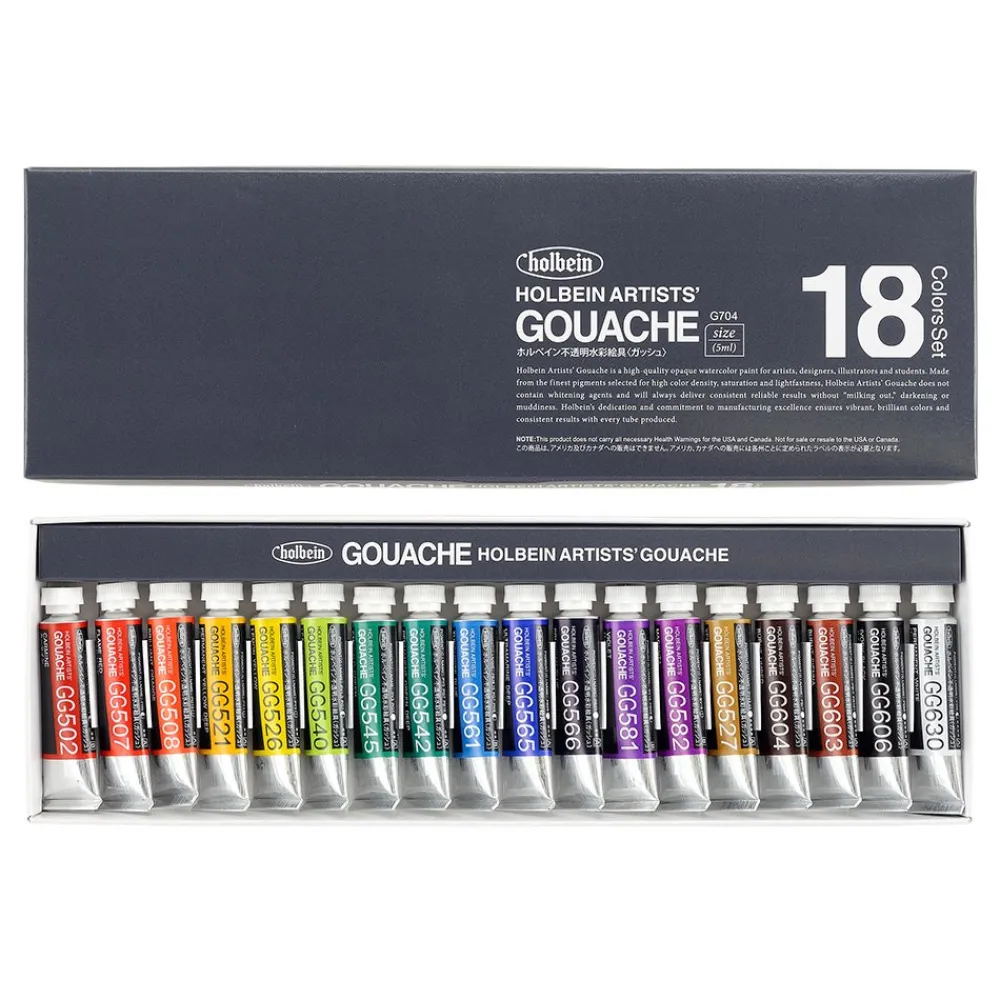 Holbein Zestaw gwaszy Artists’ Gouache - - 18 kolorów x 5 ml