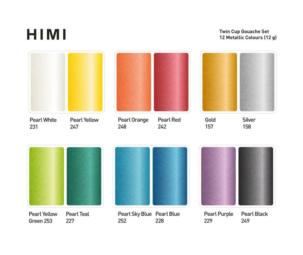 HIMI Zestaw gwaszy Twin Cup Metallic - - 12 szt. > Farby Gwasze I Tempery
