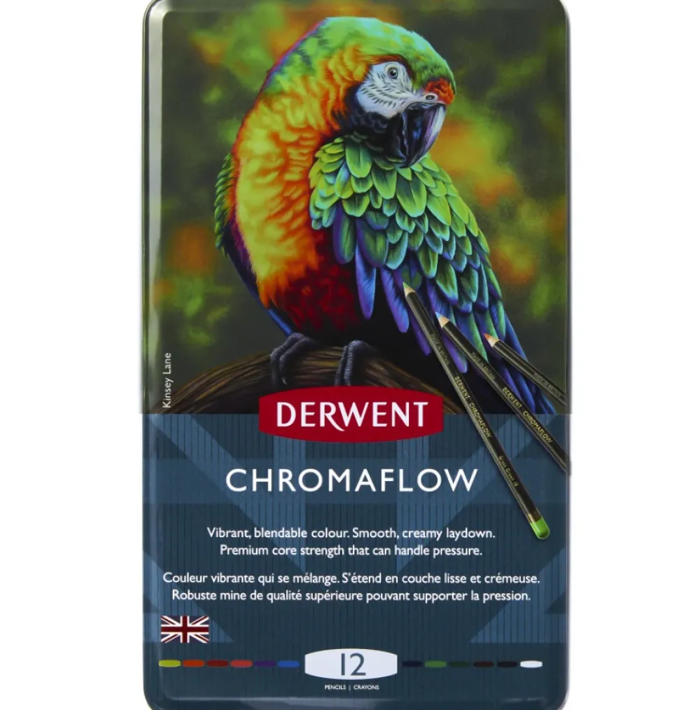 Derwent Zestaw kredek Chromaflow w metalowej kasecie - - 12 kolorów > Kredki