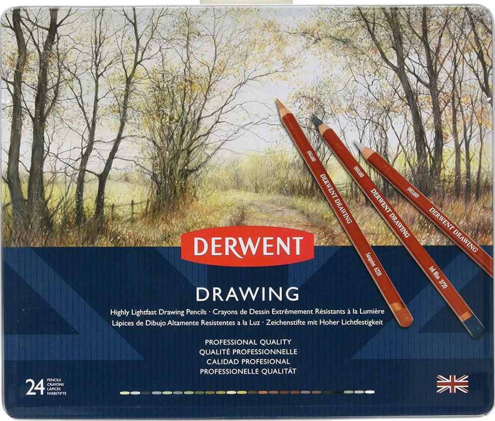 Derwent Zestaw kredek Drawing w metalowej kasecie - - 24 kolory