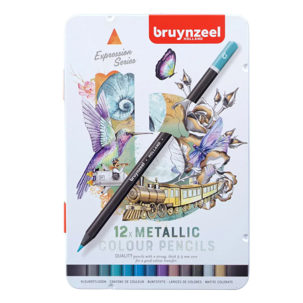 Bruynzeel Zestaw kredek Expression w metalowym etui - - metaliczne kolory, 12 szt. > Kredki