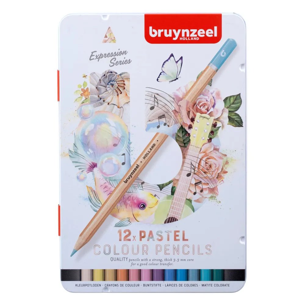 Bruynzeel Zestaw kredek Expression w metalowym etui - - pastelowe kolory, 12 szt.